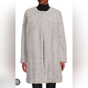 Carmen Chevron Textured Faux Fur Gray Coat